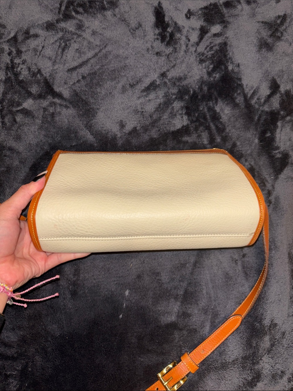 Dooney & Bourke Cream and Cognac Pebbled Leather Crossbody - Picture 3 of 5